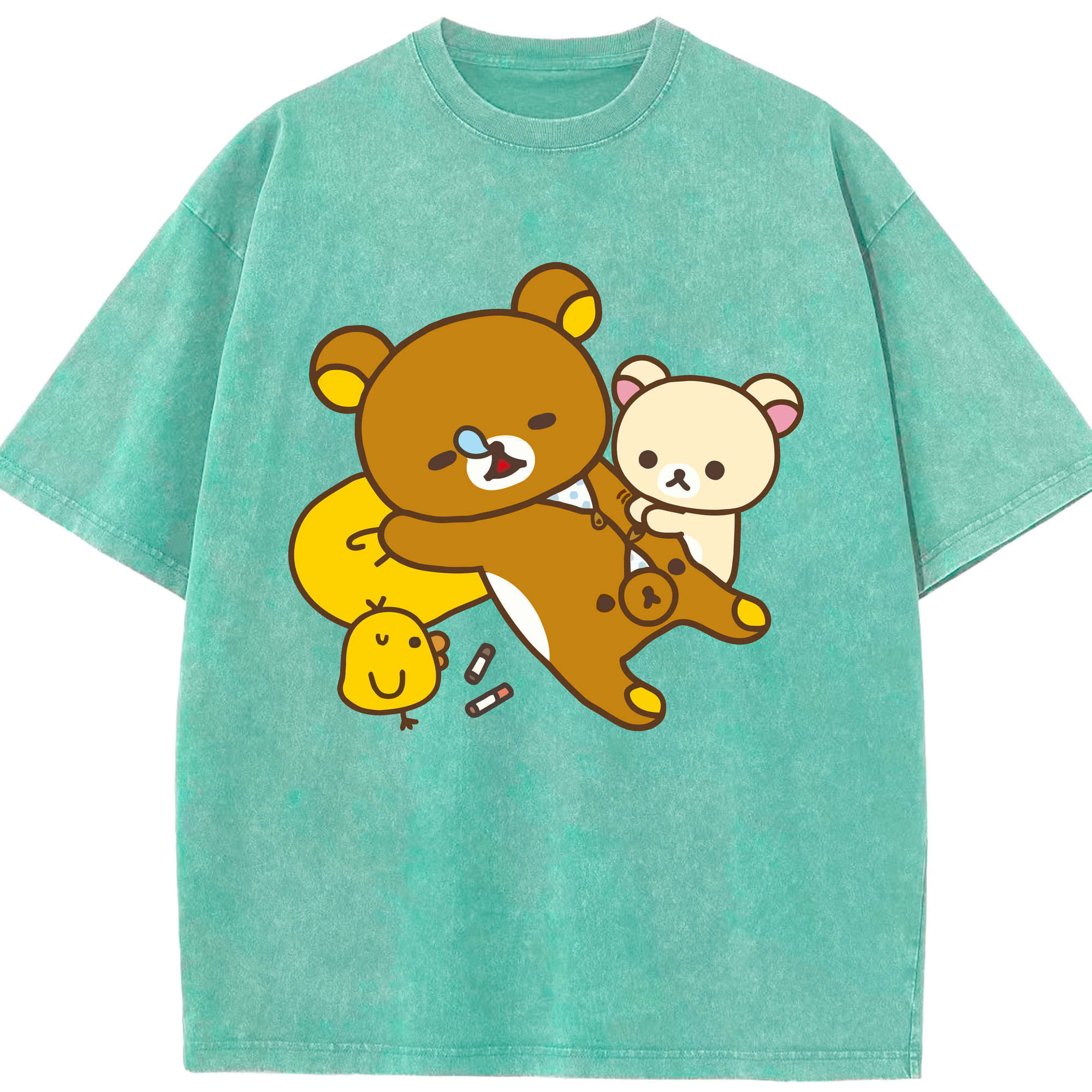 （画像用） リラックマ リラックマ キイロイトリ Rilakkuma Korilakkuma Kiiroitori 綿100% ヴィンテージ風 半袖Tシャツ（フロントプリント）